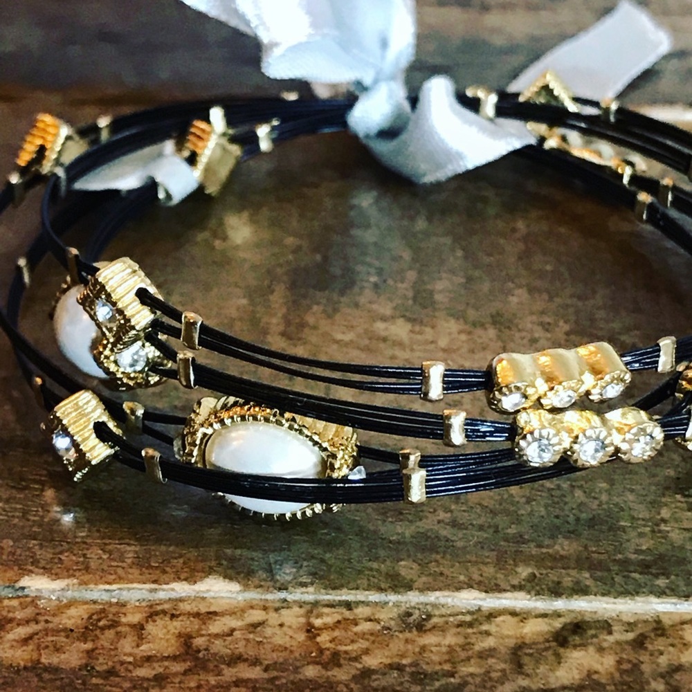 Stackable bangle set of 4 bracelets & rhinestones